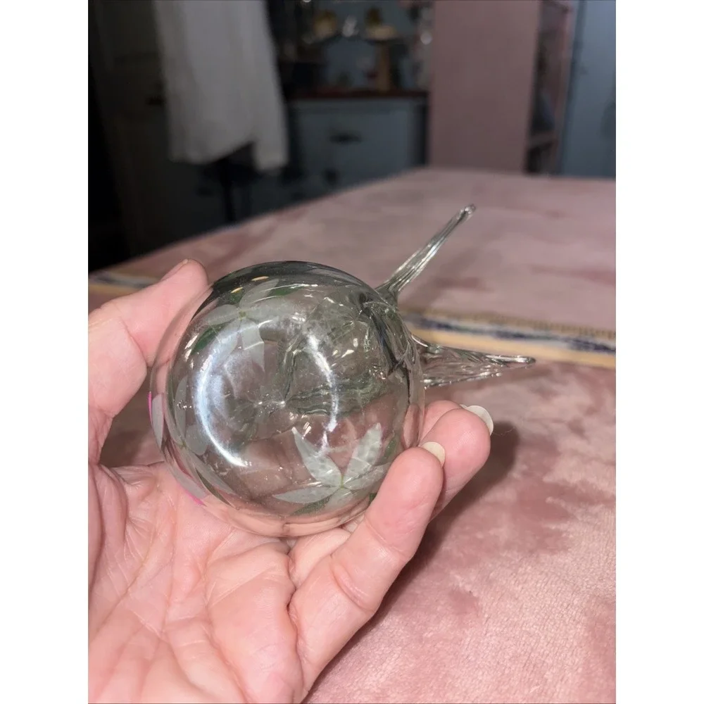 Hand Blown Parasol Recycled Glass Mini Winged Hummingbird Feeder. No Stopper.